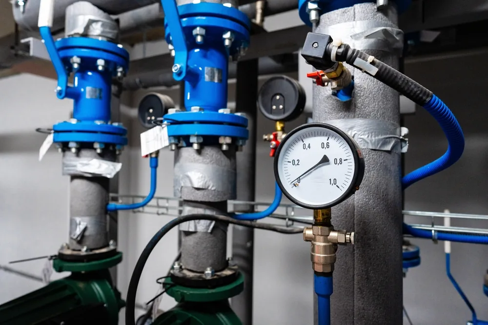 Valves and pressure gauges commissioned in a plant room: commercial plumbing in Nottingham