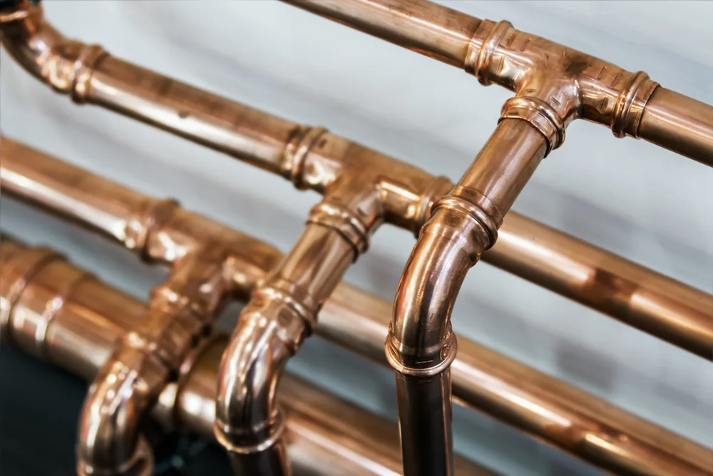Copper pipe fittings used in commercial plumbing and heating