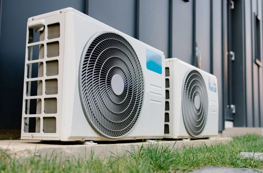 Air source heat pump units installed outside a commercial building